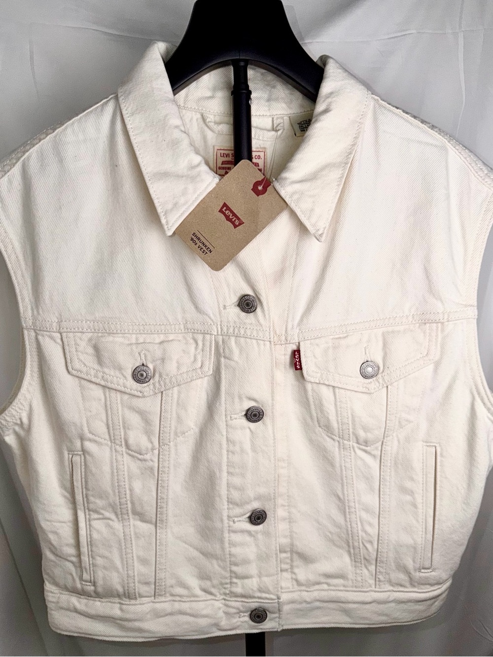 Levi's Cream White Sleeveless Denim Vest S